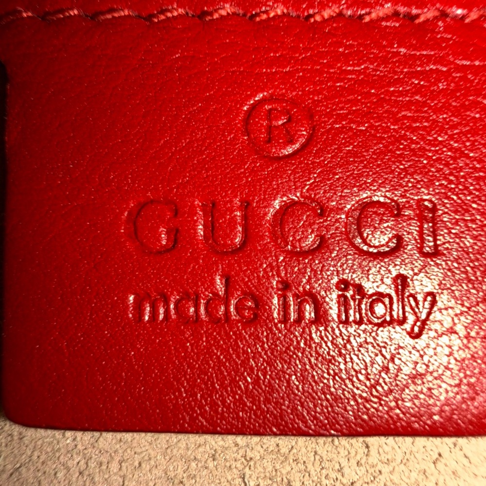 Gucci Red Leather Tote with Embossed GG and Gold Chain Handles - Picture 12 of 16